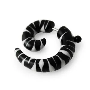 Zebra Hand Painted UV Spiral Fake Ear Plug Stretcher 