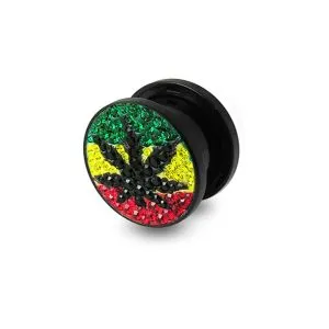 Rasta Marijuana Crystal stone UV  Flesh Tunnel