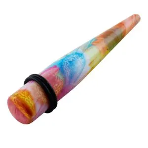 Pink Yellow Mix Flower Straight Ear Taper Body Jewelry
