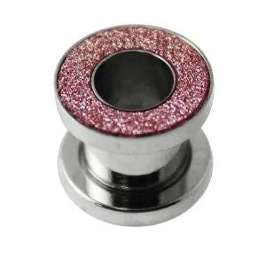 Pink Glitter  External Thread Flesh Tunnel