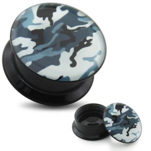 White Army Pattern UV Internal Screw Fit Ear Tunnel
