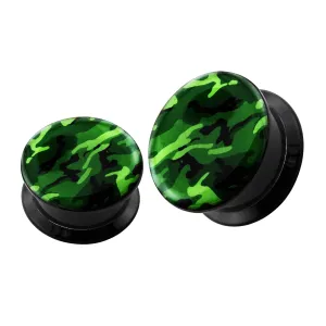 Green Army Pattern UV Internal Screw Fit Ear Tunnel