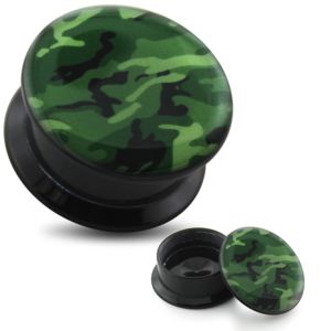 Green Army Pattern UV Internal Screw Fit Ear Tunnel