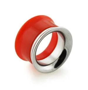 Red UV Acrylic with Steel Internal Thread Flesh Tunnel