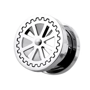 Wheel Design Handy Mirror Polished Flesh Tunnels