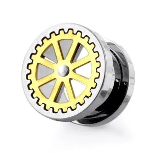 PVD Gold Plated Wheel Design Handy Mirror Polished Flesh Tunnels