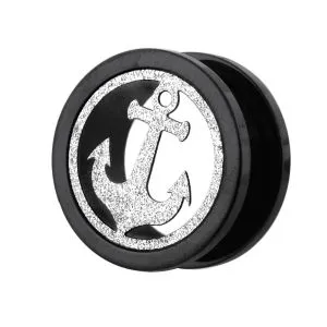 PVD Black Plated with Steel Matt Anchor Motive Flesh Tunnels