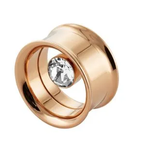Bezel Set Single Crystal Stone Rose Gold Platted Ear Flesh Tunnel
