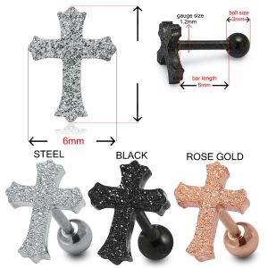 PVD Plated Glittering Cross Tragus Piercings