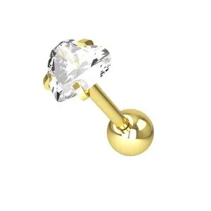 316L Tragus Bar with Clear Heart Gem Top