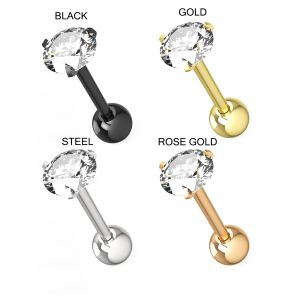 Surgical Steel Tragus Bar with Clear Round Gem Top