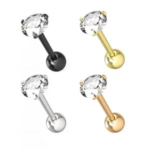 316L Tragus Bar with Clear Round Gem Top