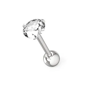 Surgical Steel Tragus Bar with Clear Round Gem Top