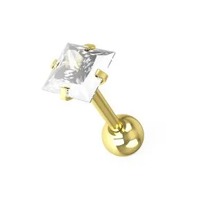 316L Tragus Bar with Clear Square Gem Top