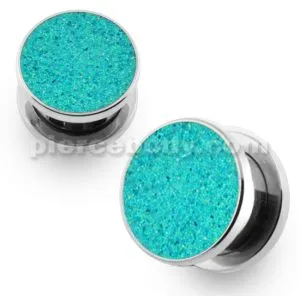 Glittering Aqua Screw Fit Flesh Tunnel