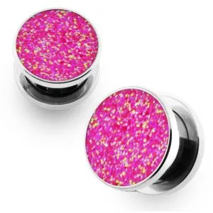 Glittering Pink Screw Fit Flesh Tunnel