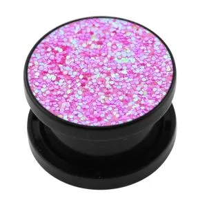 Acrylic Black Glittering Pink Screw Fit Flesh Tunnel
