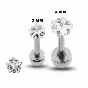 Surgical Steel Tragus Bar with Clear Star Gem Top and Disc Base