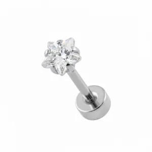Surgical Steel Tragus Bar with Clear Star Gem Top and Disc Base