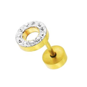 Multi Jeweled 8 mm Gold PVD Flat Disc with Hole Invisible Ear Plug