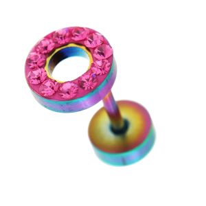 Multi Jeweled 8 mm Rainbow Flat Disc with Hole Invisible Ear Plug
