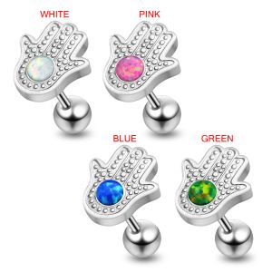 Hamsa or Fatima Hand with Opal Stone Tragus Piercing Ear Stud