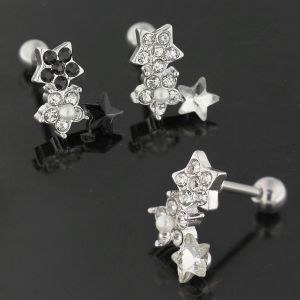 Jeweled Flower with Star Cartilage Tragus Piercing Ear Stud