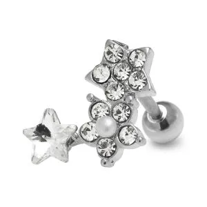 Jeweled Flower with Star Cartilage Tragus Piercing Ear Stud