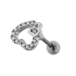 Micro Jeweled Heart in Heart Cartilage Tragus Piercing Ear Stud