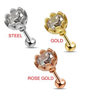 Cartilage Helix Tragus Piercing Crown Setting Jeweled Ear Stud