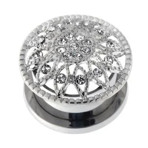 Surgical Steel Micro Jeweled CZ Flower Flesh Tunnel