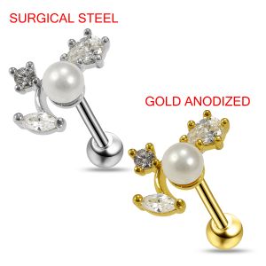 Jeweled Floral with Pearl Cartilage Helix Tragus Piercing Ear Stud