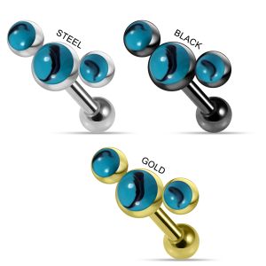 Tri Turquoise Stones Cartilage Helix Tragus Piercing Ear Stud