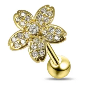 Micro Jeweled Flower Cartilage Helix Tragus Piercing Ear Stud