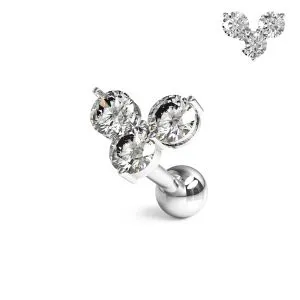Trinity Heart Jeweled Cartilage Helix Tragus Piercing Ear Stud