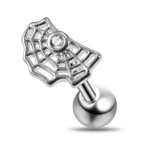 Tiny Jeweled Spider Web Cartilage Helix Tragus Piercing Ear Stud
