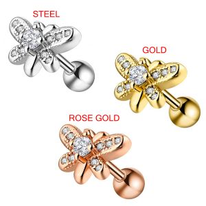 Micro Jeweled Butterfly Helix Tragus Piercing Ear Stud