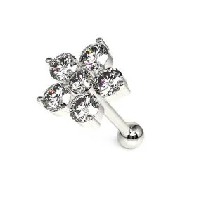 Jeweled 6 Stone Flower Helix Tragus Piercing Ear Stud