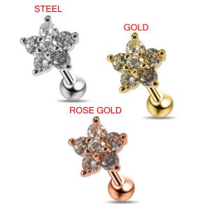 CZ Jeweled Flower Cartilage Helix Tragus Piercing Ear Stud