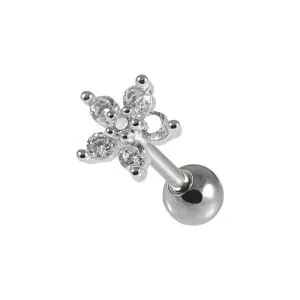 CZ Jeweled Flower Cartilage Helix Tragus Piercing Ear Stud