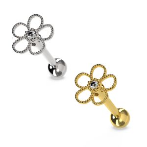 Center Jeweled Flower Cartilage Helix Tragus Piercing Ear Stud