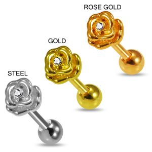 CZ Jeweled Rose Flower Cartilage Helix Tragus Piercing Ear Stud