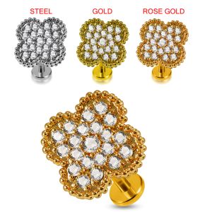 Prong set CZ stone Flower Tragus Piercing 