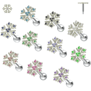 925 Sterling Silver Snowflake CZ Cartilage Tragus Piercing Ear Stud Jewelry