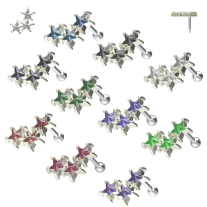 925 Sterling Silver Tri Star CZ Cartilage Tragus Piercing Ear Stud Jewelry