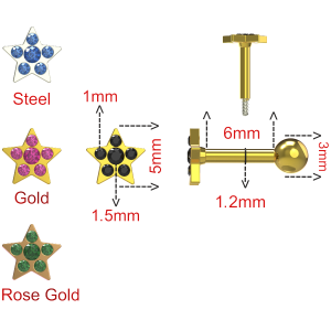 925 Sterling Silver Star CZ Cartilage Tragus Piercing Ear Stud Jewelry