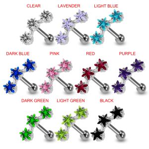 925 Sterling Silver Tri Star jeweled Cartilage Tragus Piercing Ear Stud