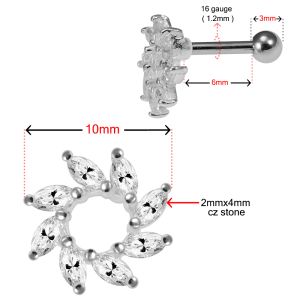 925 Sterling Silver Clear CZ Jeweled Swirl Flower Cartilage Tragus Piercing Ear Stud
