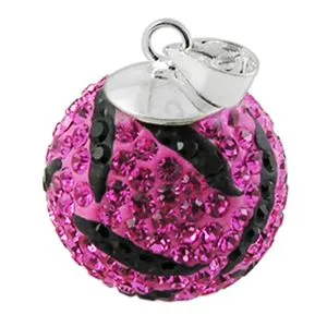 Pink And Black Crystal Stone Studded Silver Zebra Pendent