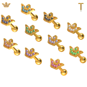 925 Sterling Silver Crown CZ Jeweled Cartilage Tragus Piercing Ear Stud Jewelry